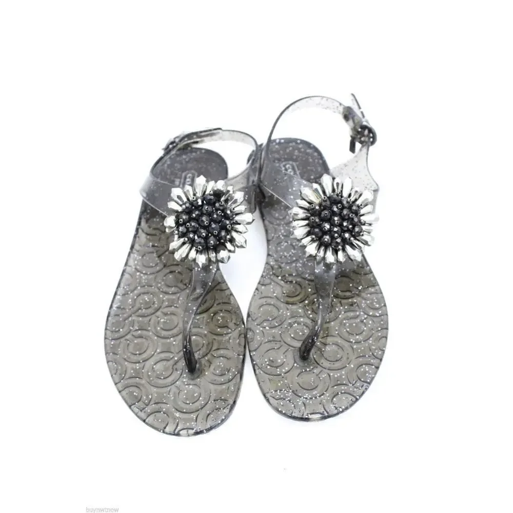 Coach Hilda Glitter Jelly Clear/Silver Buckle Strap Thong Sandal Size 8M EUC